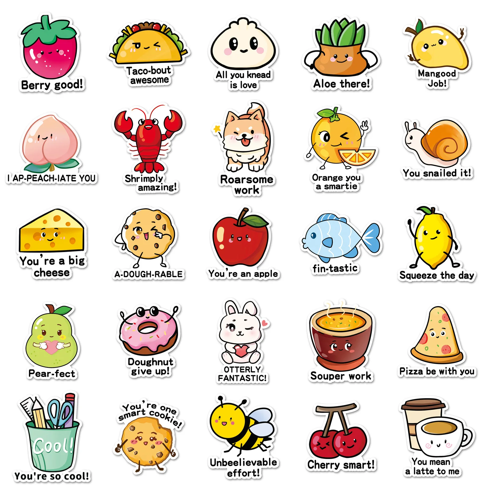 50PCS English Reward Stickers Cartoon Letter Sentences Decorative Notebook Water Cup Helmet iPad Waterproof Stickers Kids Toy