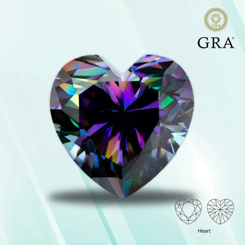 

Moissanite Stone Rainbow Green Color Heart Shape VVS1 Pass Diamond Tester Charms Jewelry Making Materials with GRA Certificate