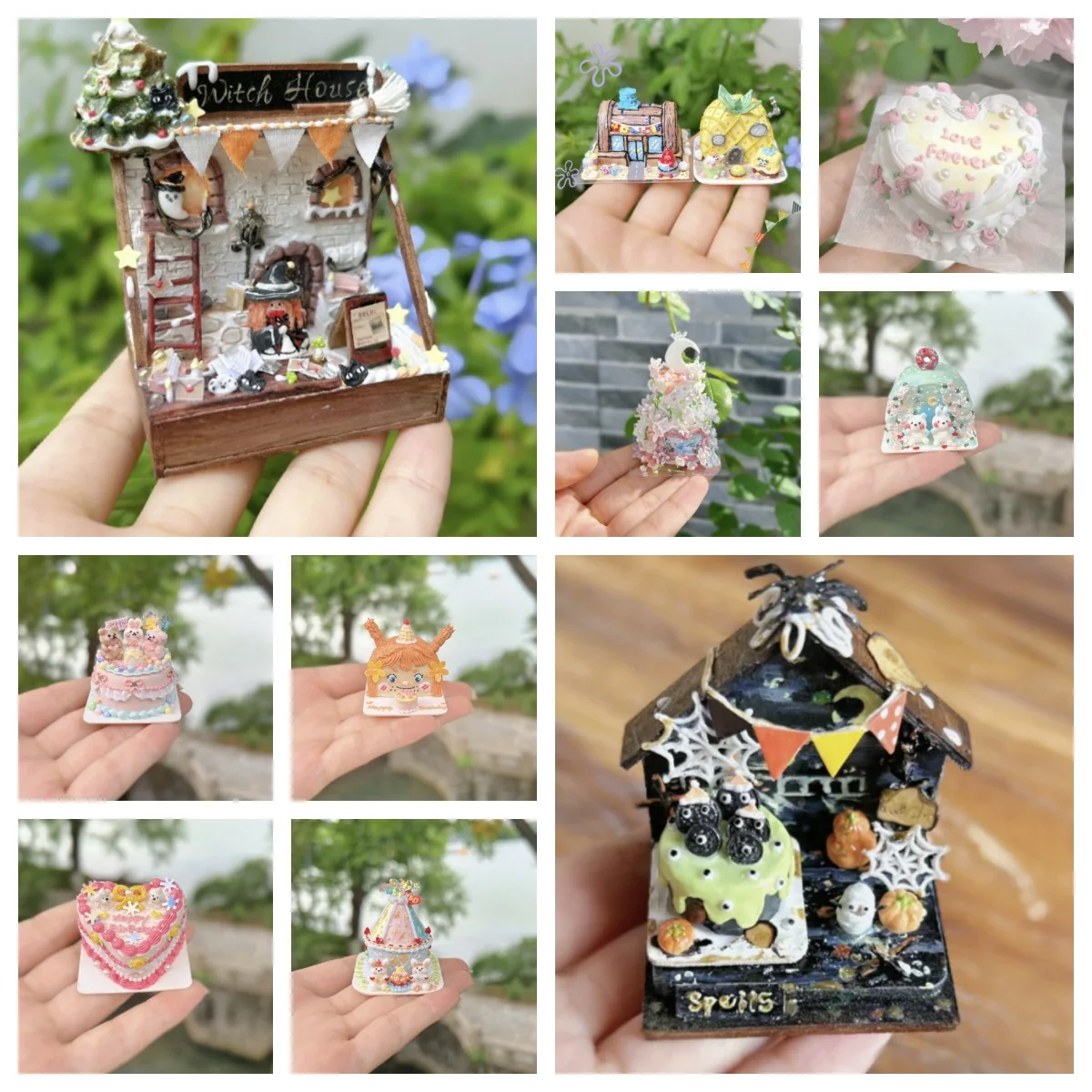 

Миниатюрные торты ручной работы из полимерной глины, винтажный декор в виде глазури с животными на Рождество и Хэллоуин, кукольный домик, реквизит для фотографий в масштабе 1:6