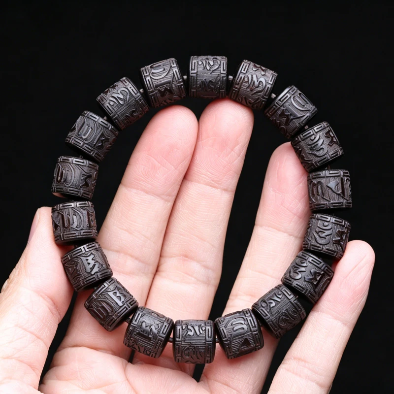 Natürliches Ebenholz Tibetisches Sechs-Wort-Mantra Tibetisches Buddhistisches Gebetsrad-Armband 12mmx12mm Universal – Detail 3