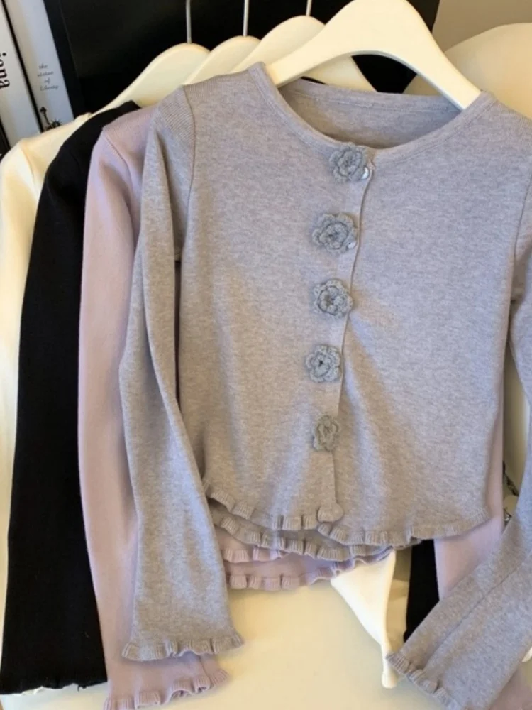 Suéter coreano Sle dulce de punto con flores en 3D para mujer, ropa interior versátil ajustada, ropa exterior, recién llegado de invierno