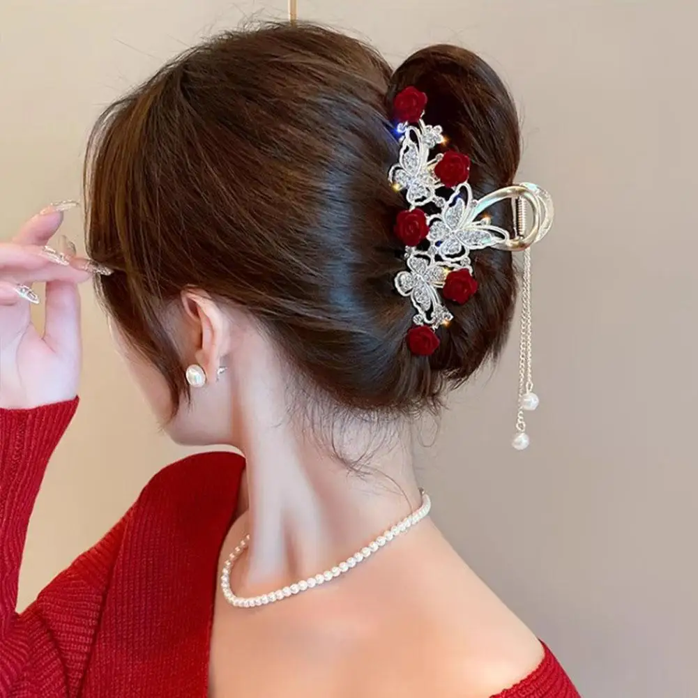 

Light Luxury Rhinestone Bell Orchid Tassel Hair Clip Claw Rose Shark Hair Flowers Clip Barrette Claw Accessories Butterfly S4O9