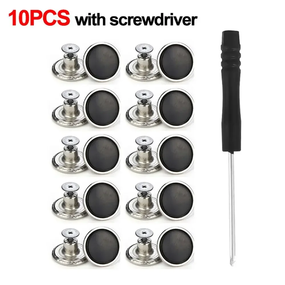 10 stuks/verpakking 17mm verstelbare spijkerbroek tailleverlenger knopen zonder spijkers, afneembare kledinggespen met gratis schroevendraaier inbegrepen