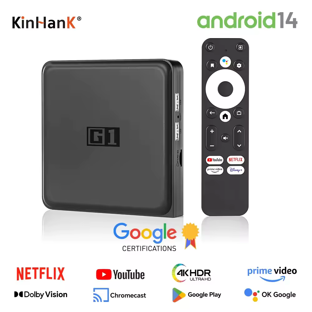 Kinhank G1 Android TV Box con Netflix 4K Google certificato Amlogic S905X4 4+32G WiFi6 Dolby Vision Lettore multimediale