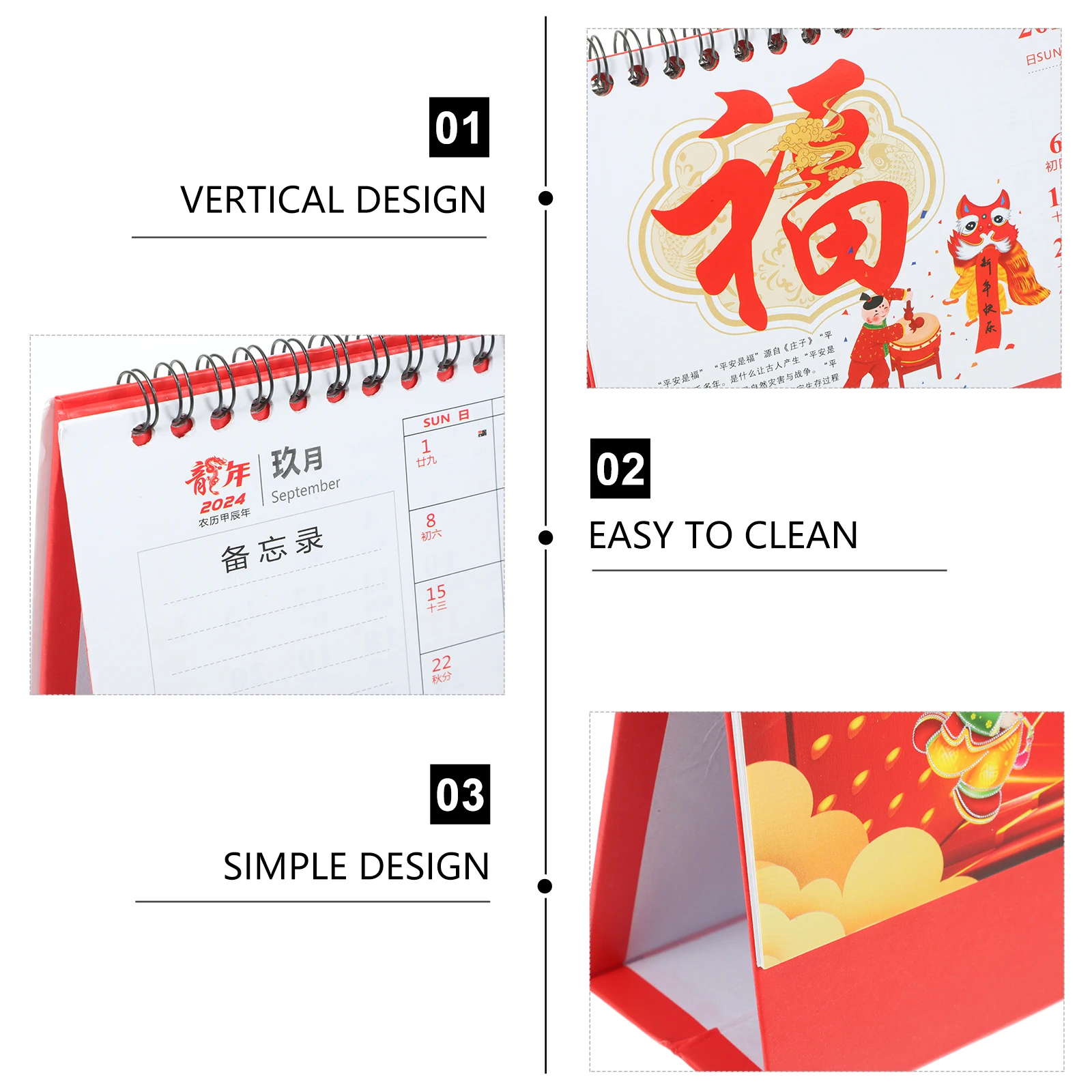 

Year of the Dragon Desk Calendar 2024 Desktop Lunar Office Big Chinese Style Paper Monthly Calendar for Small Space Gift