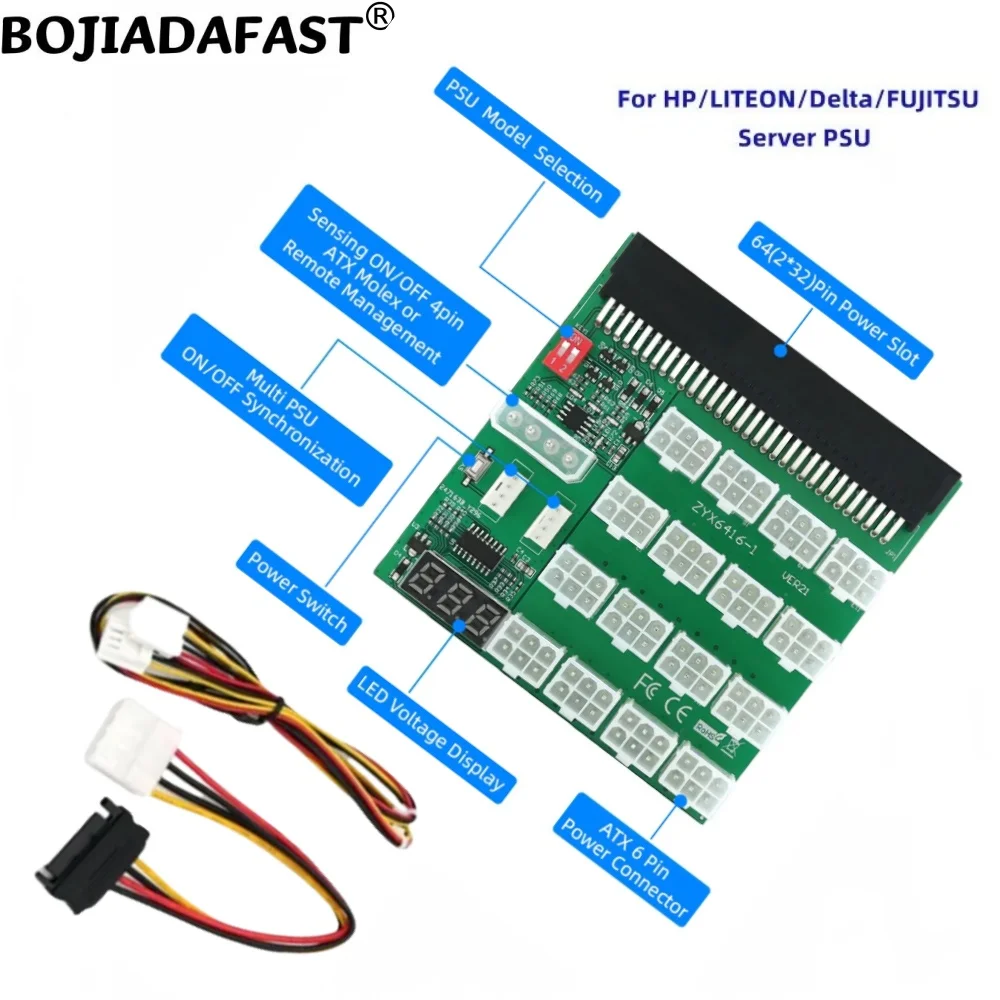 16 Ports PCIE 6Pin Server Power Supply PSU Breakout Board Molex 4Pin Synchronization For HP LITEON Delta FUJITSU