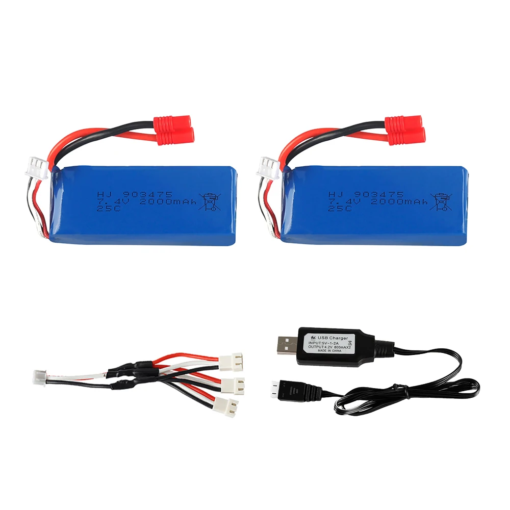 Batería Lipo de alta capacidad, 7,4 V, 2000mAh, con cargador USB, Cable 3 en 1 para cuadricóptero SMRC X8C X8W X8G 903475   Batería Lipo de 7,4 V