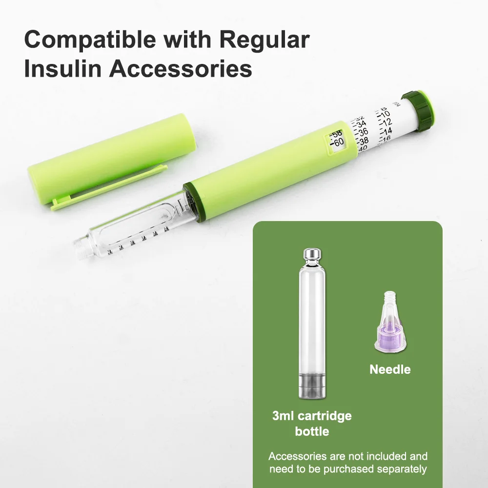 Plastic Reusable Insulin Injection Pen Syringe Peptide Pens Dosage Control 60U Injector Pen With 10ppcs 3ml Cartridge Bottle