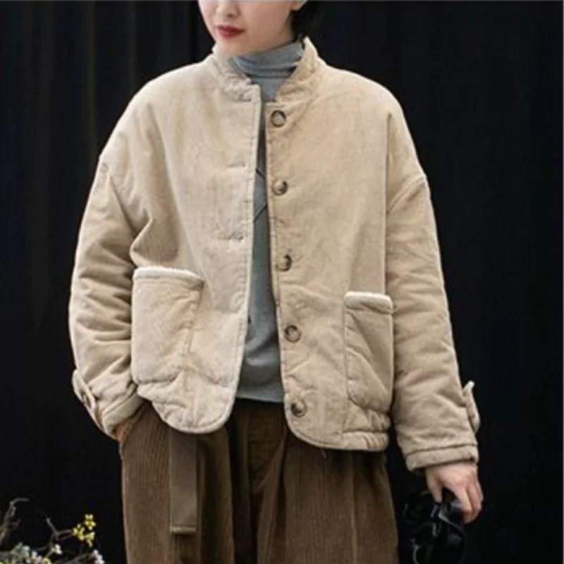 Crop Design Parkas Women Basic Simple Solid Fluffy Classic Loose Vintage Pockets New Arrivals Winter Warm Fashion Chic Korean