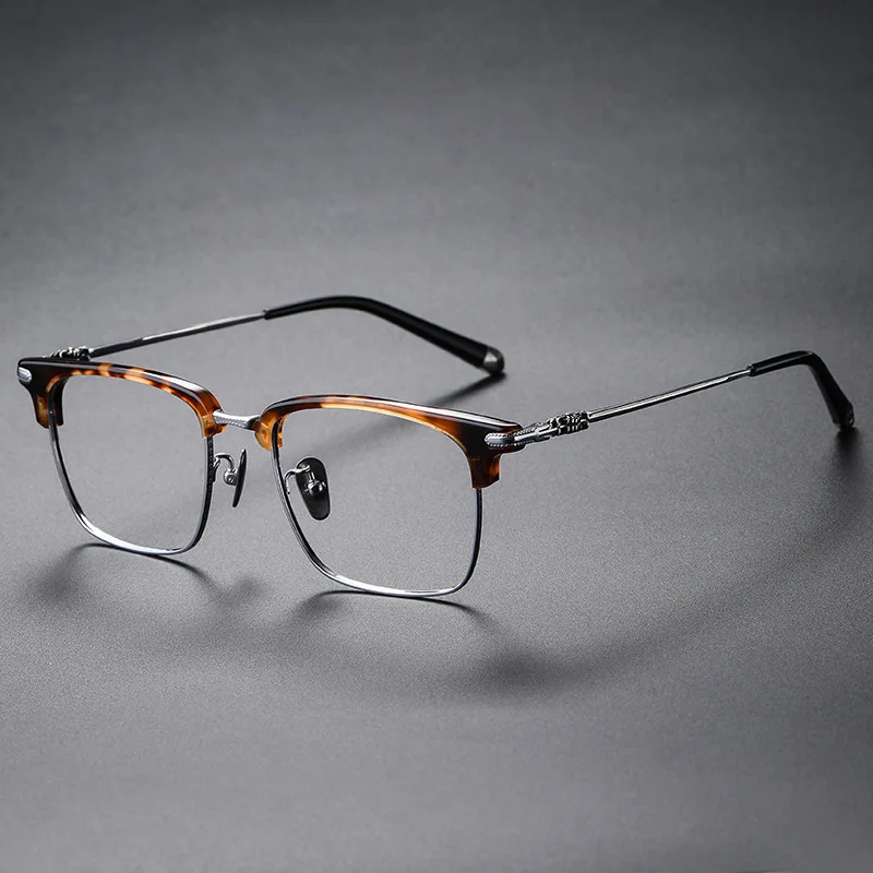 Pure Titanium Eyebrow Frame Glasses Chrome Style Vintage Hawksbill Square Optical Eyeglasses