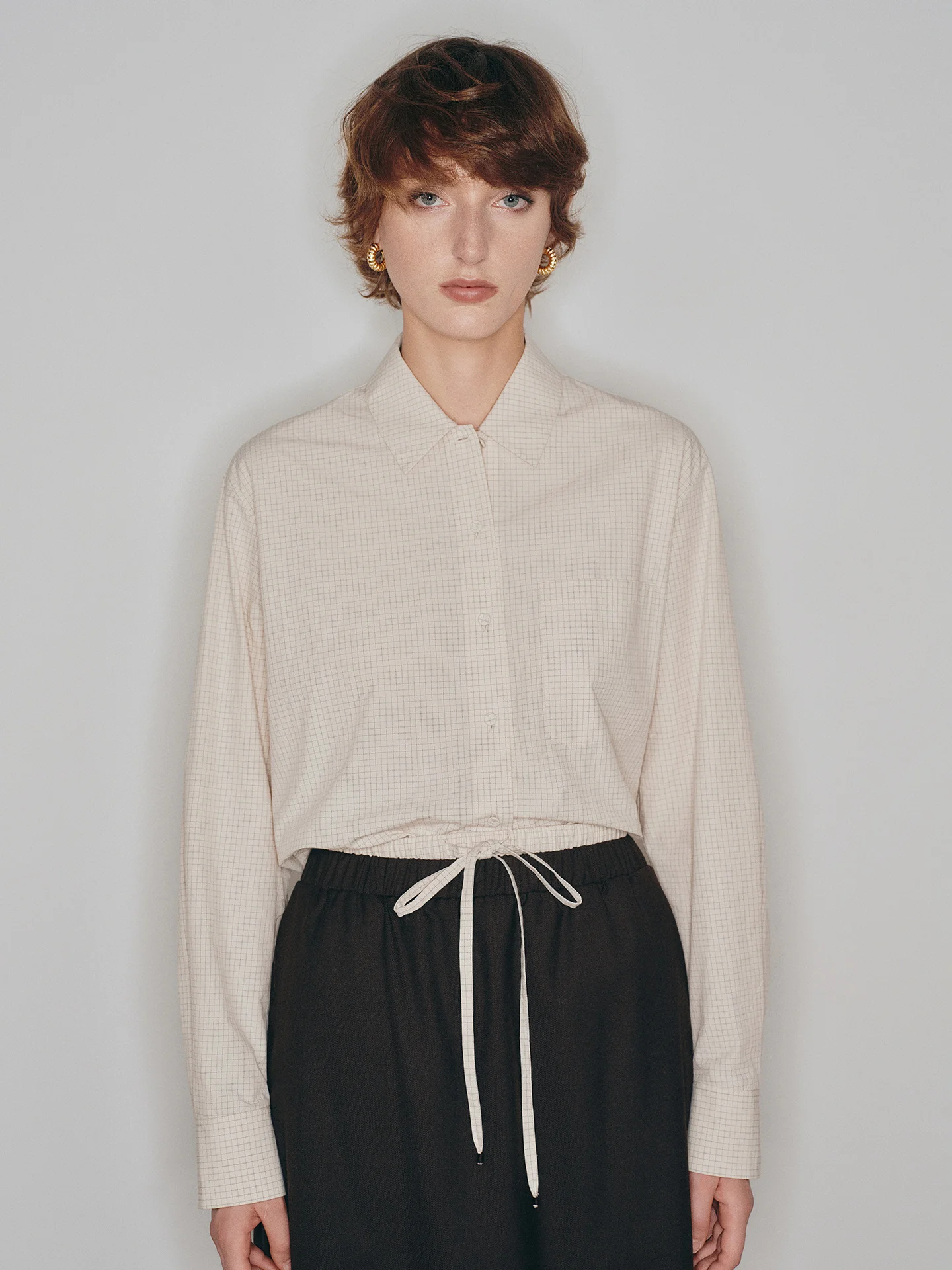 

Retro Artistic Sle IOO Cotton Classic Base Plaid irt Simple Turn Collar Button up Women's Long Sve Loose Fit irt