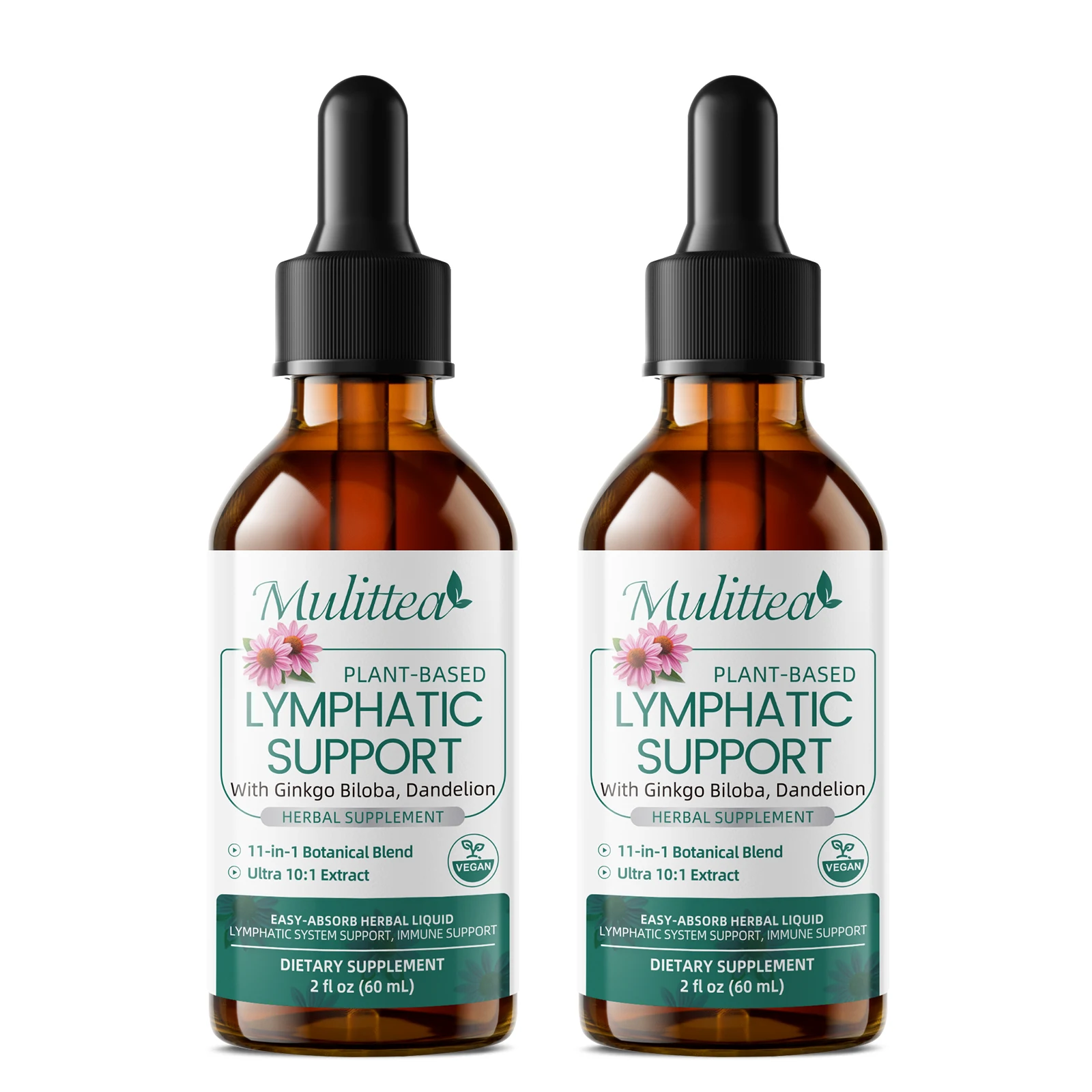 Mulittea 11-in-1 Lymphatic Drainage Drops 60ml - Lymph System Support Immune Boost Digestive Aid & Detoxification