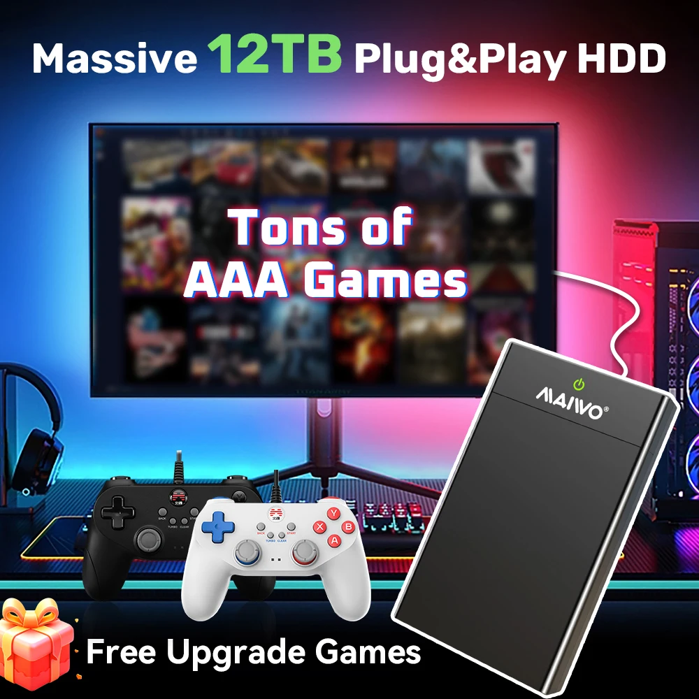 Plug and Play 12T Retro Gaming HDD Game Console 390+ AAA Games for Windows PC Playnite OS For PS4/PS3/PS2/PS1/PSP/Switch/WII/N64