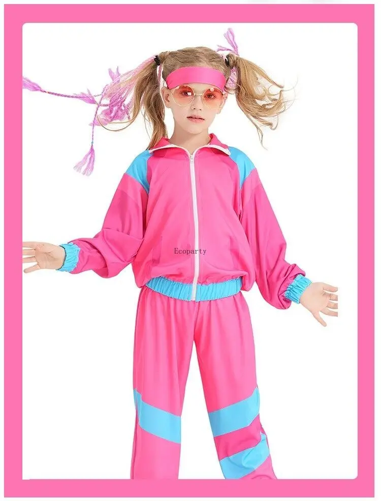 New Girls 80s Costume Kids Child Tracksuit 1980s Height Of Fashion Party Retro Disco shell suit hippie clothing dress up kostum