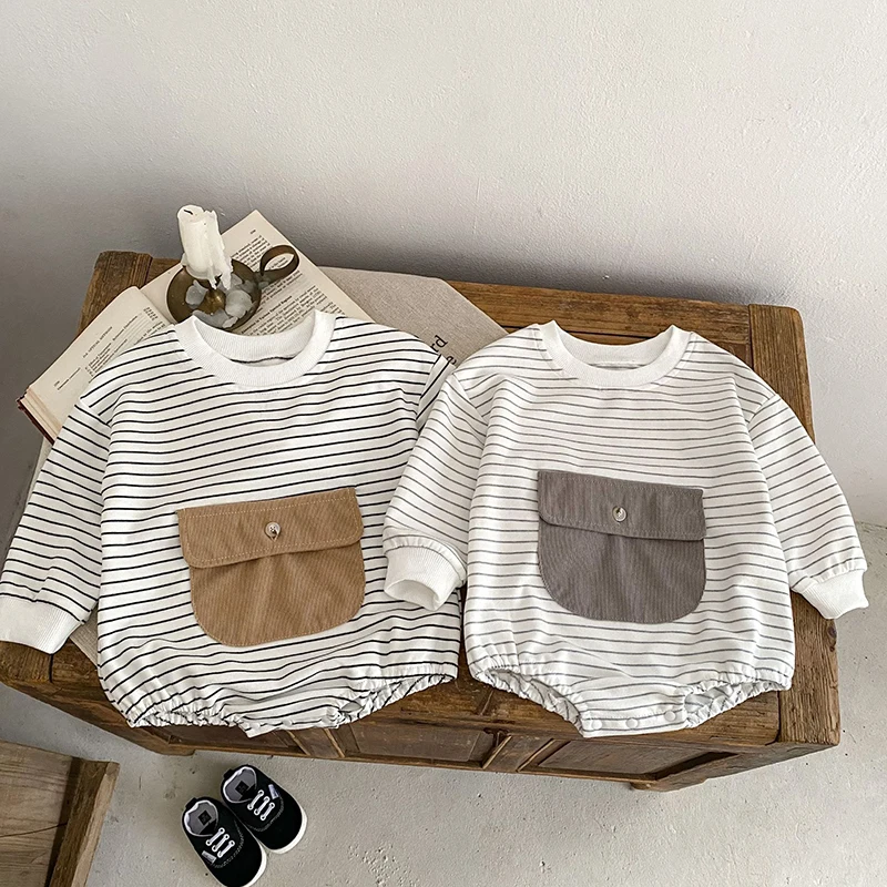 

Autumn Infant Kids Baby Boys Girls Long Sleeve Stripe Jumpsuit Toddler Baby Girls Boys Children Clothes Rompers 0-3Yrs