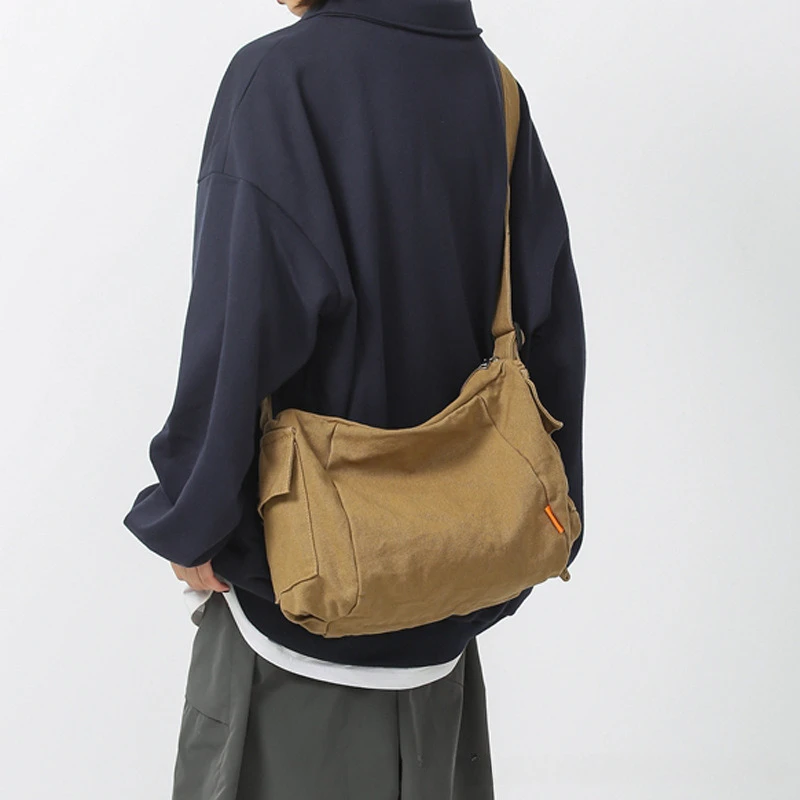 Japanese 2024 New Single Shoulder Bag Minimalist Canvas Crossbody Bag Instagram Brand Shoulder Bag Student Postman Bag