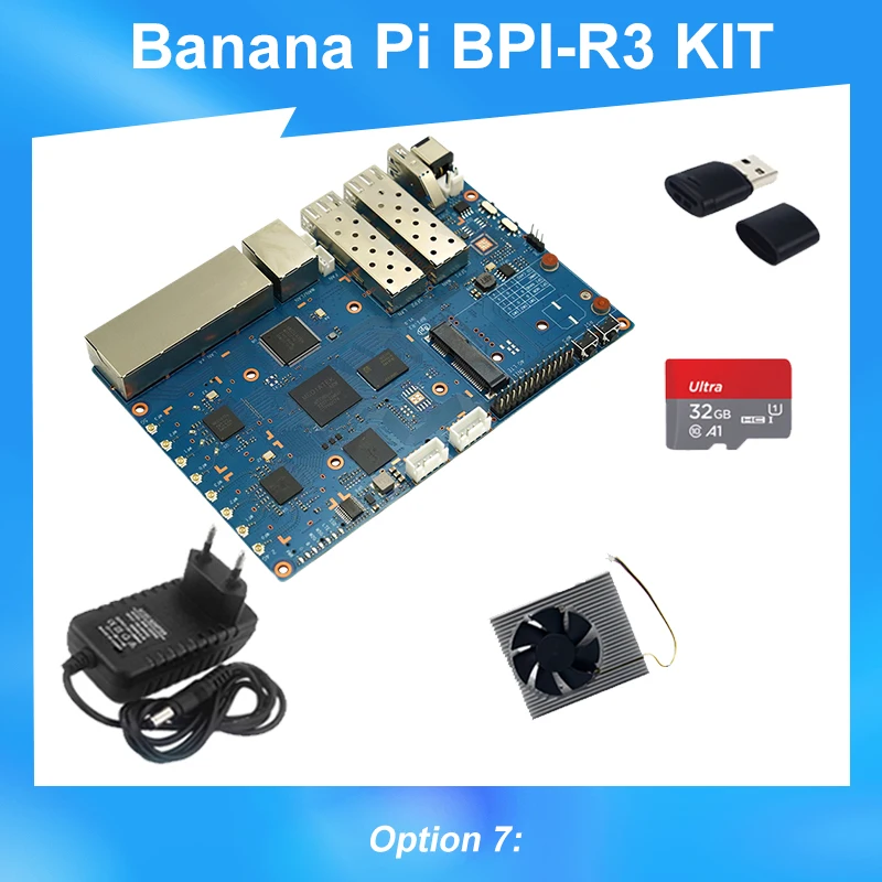 Banaan Pi BPI-R3 Kit Mediatek Mt7986 2Gb Ram 8G Emmc 5gbe Network Sfp 2.5gbe Openwrt Soft Router Board Met Behuizing Voeding