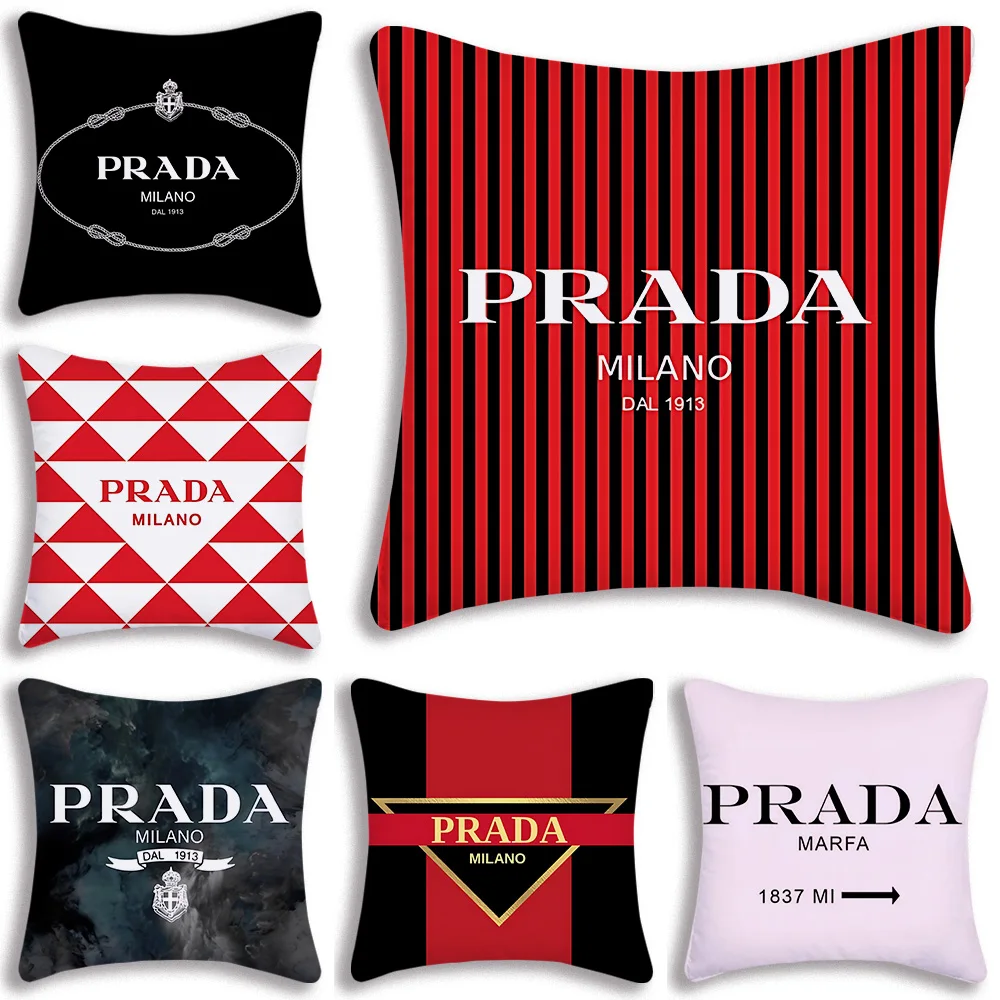 Luxury Pillow Covers Fahion brand P-Pradas Sofa Decorative Home Double-sided Printing Short Plush Cool Cushion Cover