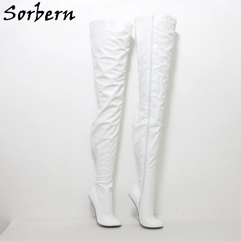 

Sorbern White Matte Extreme Long Boots Women Zip Up Crotch Thigh 97Cm Shaft Length 14Cm No Heels Pu Spring Fetish Style Shoe