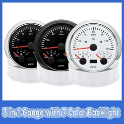 Voltmetro indicatore carburante tachimetro 3 in 1 con retroilluminazione a 7 colori puntatore impermeabile con cavo GPS per barca per auto 12V