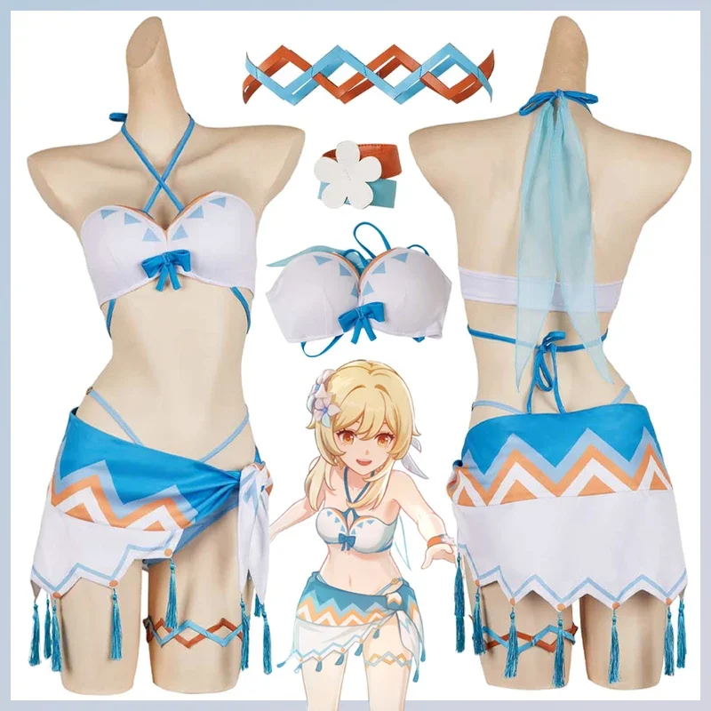 

FC6Anime Game Genshin Impact Costume Disguise Lumine Cosplay Fantasy Hot Spring Spa Suit Clothing Women Roleplay Fantasia O@FC8！