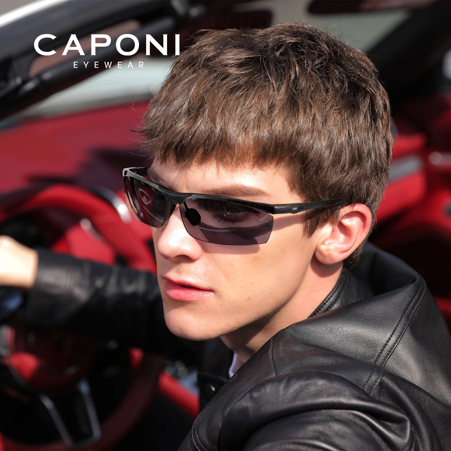 CAPONI New Sunglass Men Polarized Lightweight Carbon Fiber Photochromic Outdoor Sports Shades Sunglasses UV400 Designer BS8780
