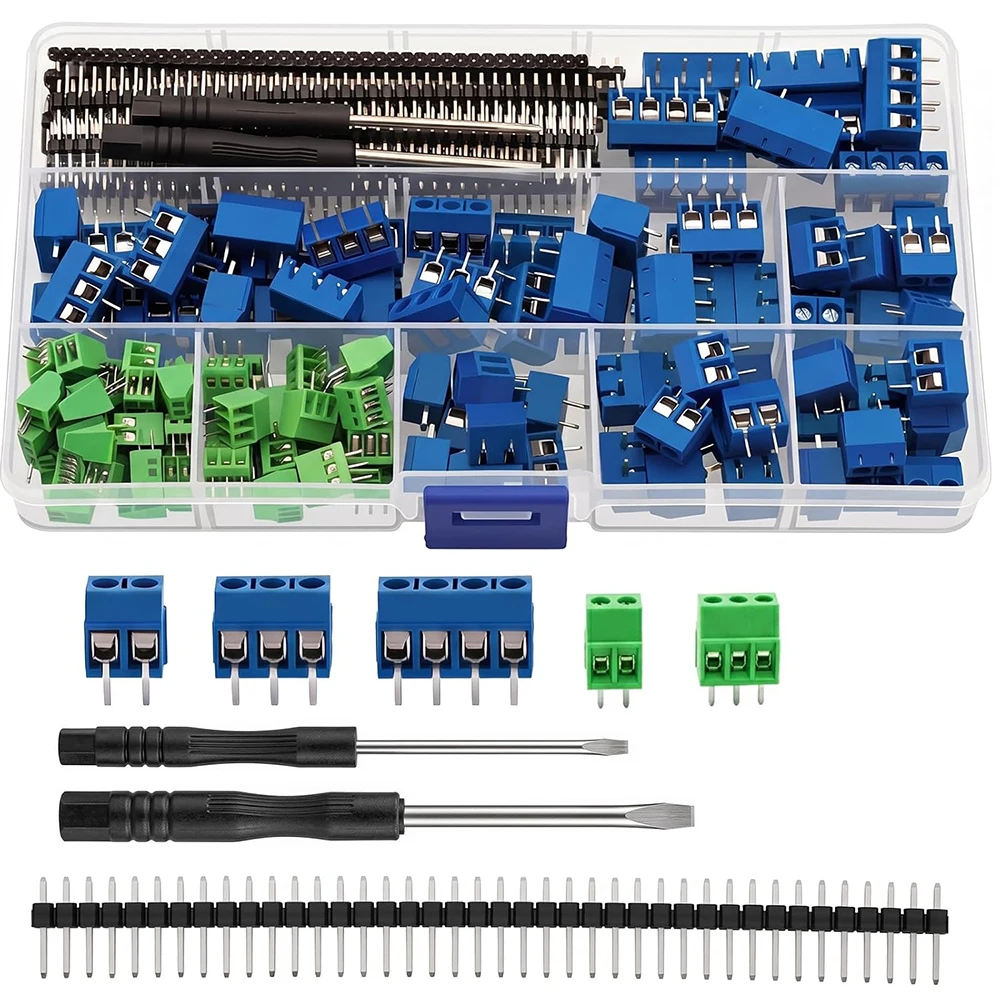 152Pcs/Box PCB Screw Terminal Block Connector Pin Header Screwdriver Kit KF128 2.54mm 2Pin 3Pin KF301 5.0mm 2Pin 3Pin