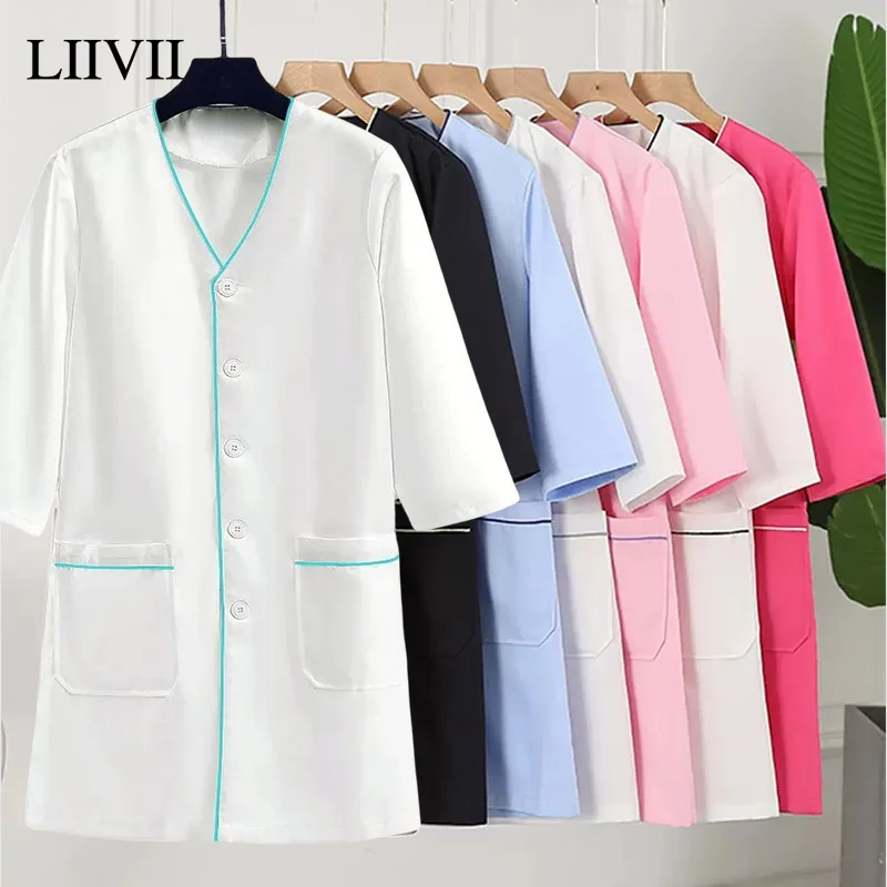 

Beauty Salon Overall Spa Beautician Skin Manager Workwear Clinical Uniform White Large Size Lab Coat Scrubs Tops