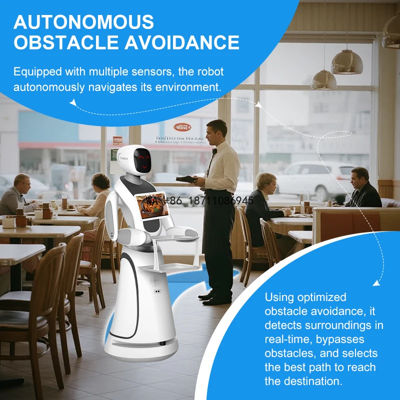 Accurate Obstacle Avoidance Modular Tray System IP67 Rated 5kg Payload 6 Axis Waiter Delivery Robot for Hotels