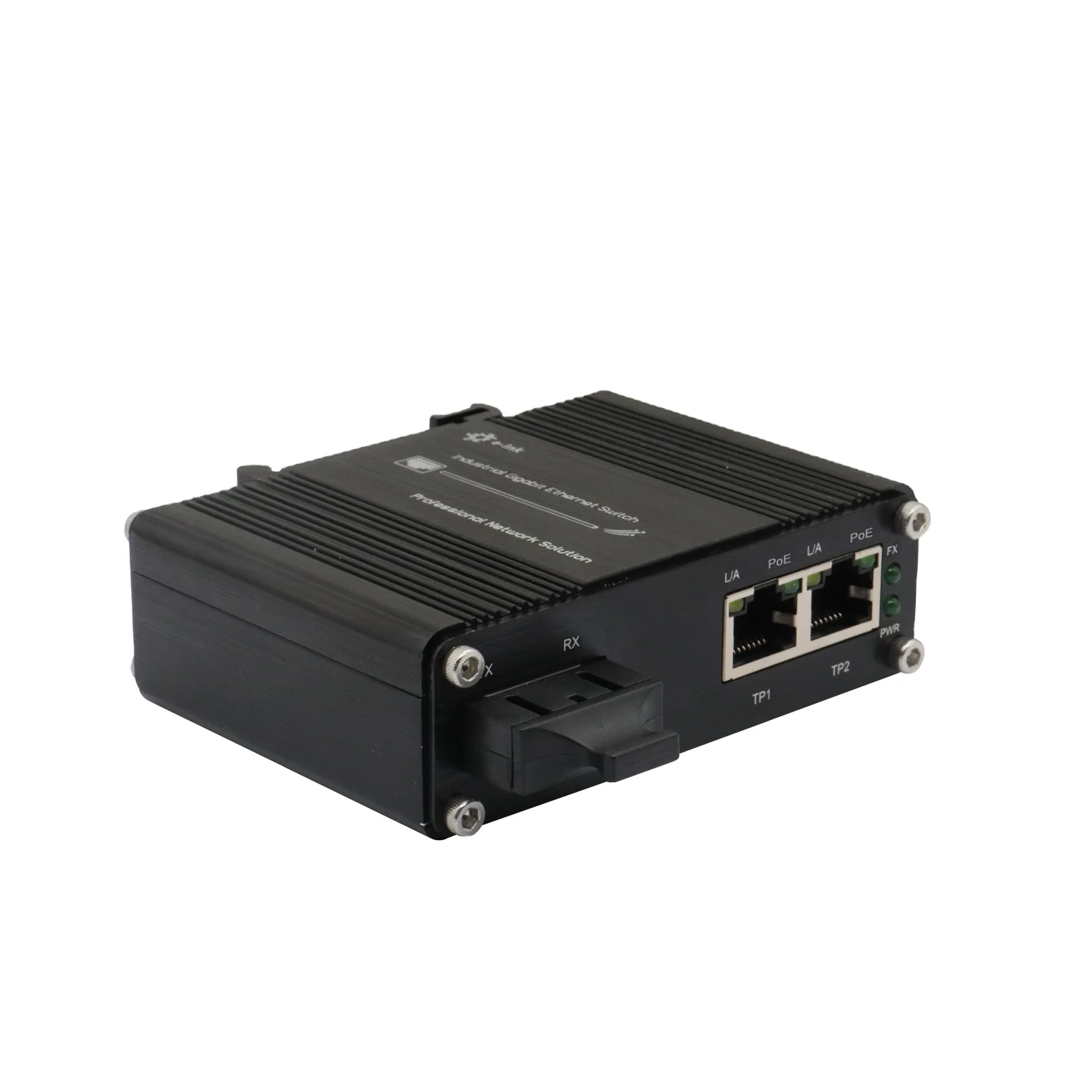 Mini Industrial Media Converter with 30W IEEE 802.3at PoE+ 12-48VDC, DIN-Rail Mount, -40°C to 75°C