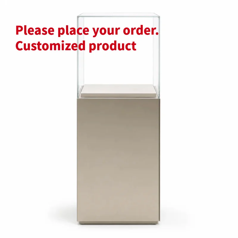 custom.Custom Champagne Gold Watch and Jewelry Store Display Fixture Set with Pedestal Showcases