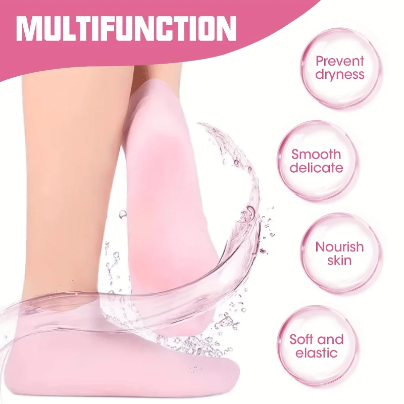 2 Pairs of Silicone Gel Moisturizing Foot Socks for Cracked Feet - Soothing Massage Softening Foot Skin Care with Moisturizer