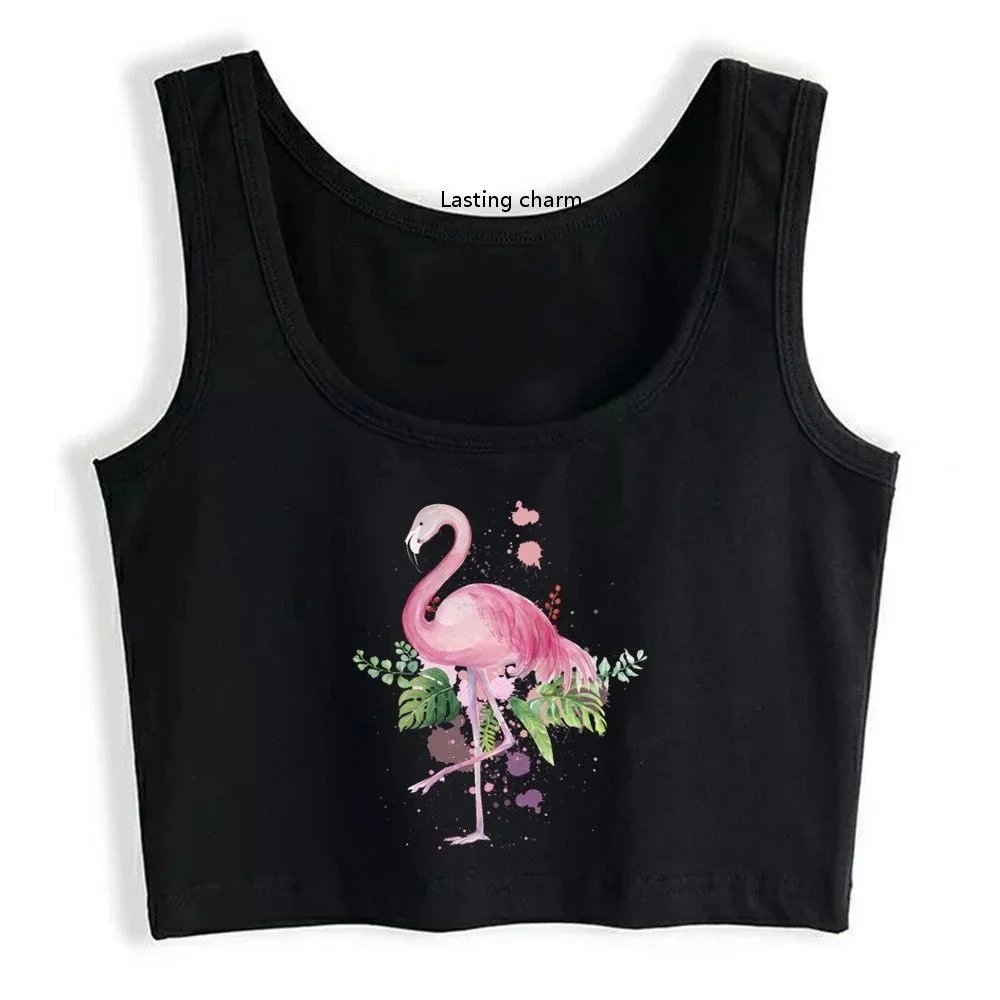 

Animal Lovers Summer Vacation Gift Crop Top Flamingo Casual Harajuku printing tops