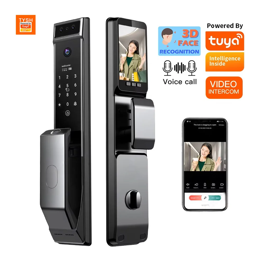 

TYSH Tuya Wifi Electronic Home Security Face Recognition Door Lock Smart Camera Lock With 9 Languages