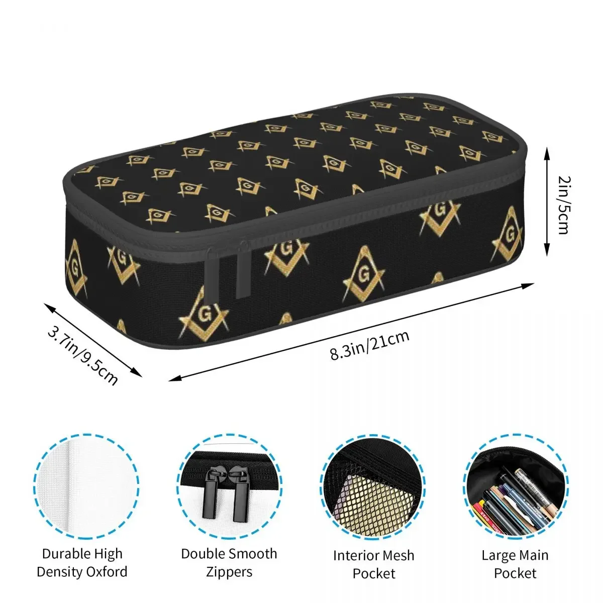 Freemason Gold Blue Square And Compass Masonic Pencil Case for Students Pen Box Pencil Bag Stationery Supplies Pen Holder Bag