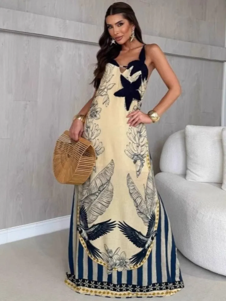 Verão cover ups maiô feminino cinta de espaguete sem mangas roupões maiô 2025 nova impressão praia férias maxi vestidos cover-up