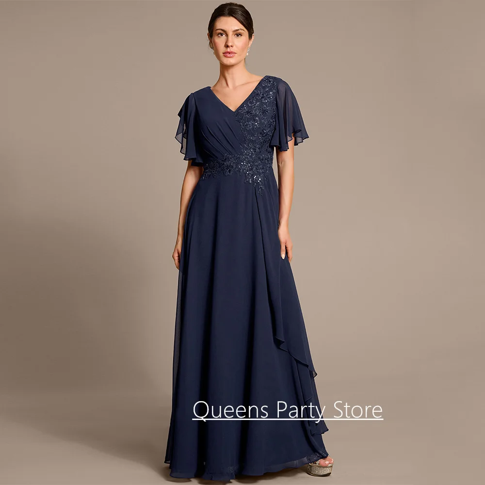 New Arrival Mom Wedding Guest Dresses Customized V Neck Short Sleeves Sequined Applique Summer Mother of The Bride Dress