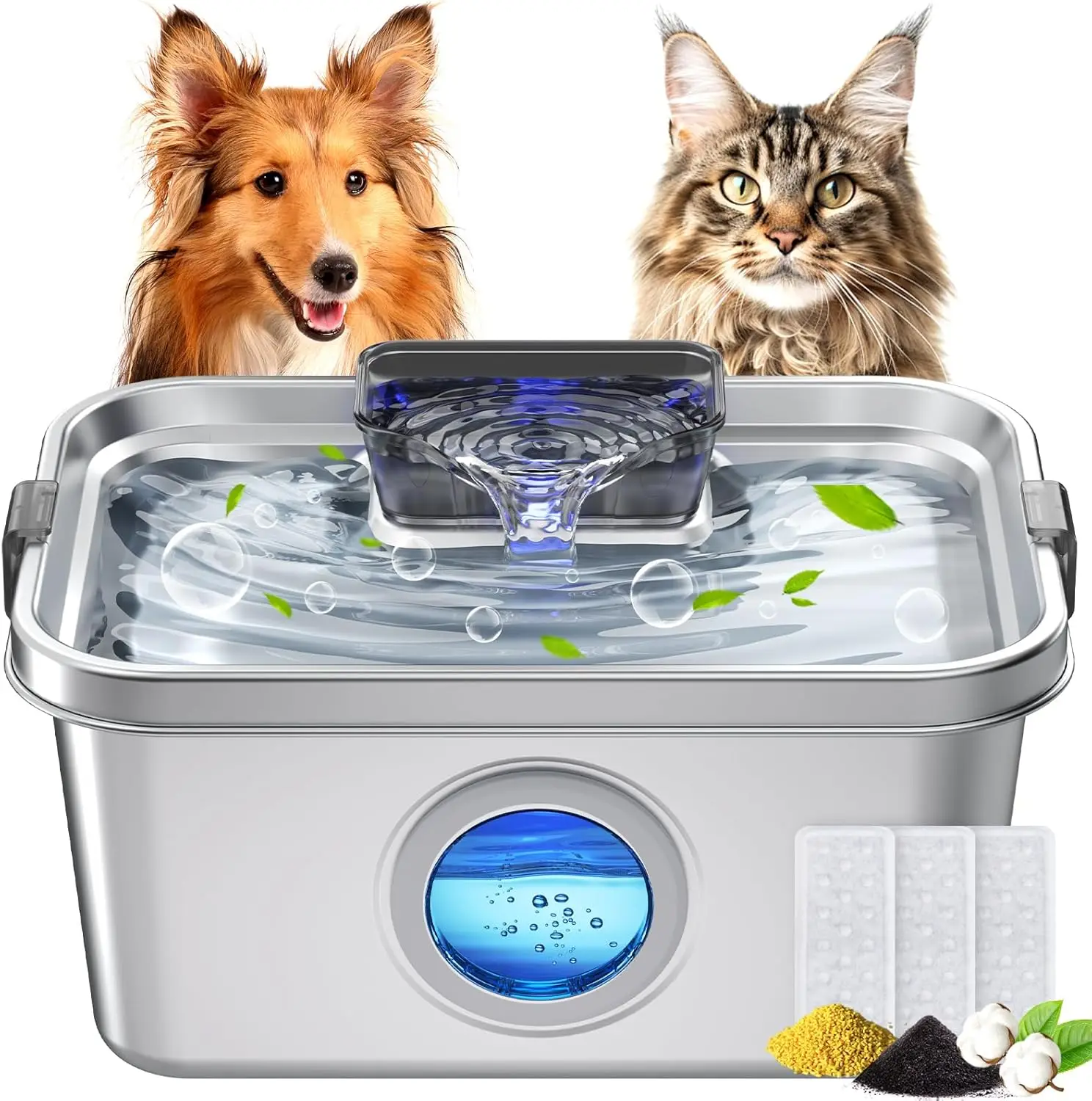 

2 Gal Stainless Steel Dog Water Fountain, Quiet Pump, Auto Dispenser for Large Dogs & Cats