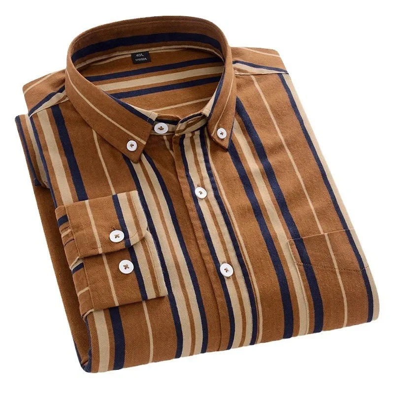 New 2025  Korean Version Temperament Jacket Lazy Breathable Shirt Men Retro Cotton Men's Shirt Striped Loose