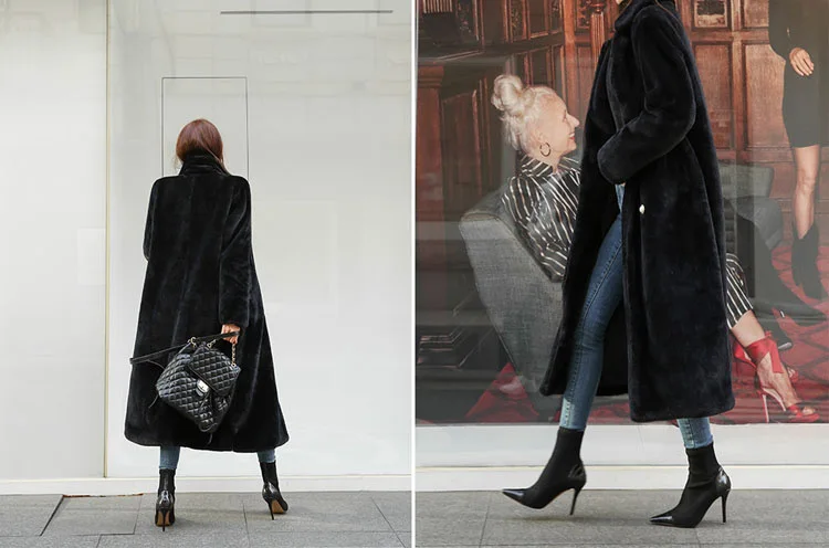 Épais chaud fourrure solide femmes fausse fourrure pardessus vison fourrure vêtements d'extérieur col rabattu épissé ample hiver 2025 poches décontracté