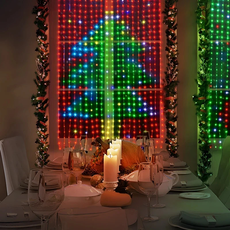 Luces de cortina inteligentes de Navidad, guirnalda de luces Led con Bluetooth, aplicación USB, patrón de texto DIY, animación RGB, decoración de Navidad para habitación