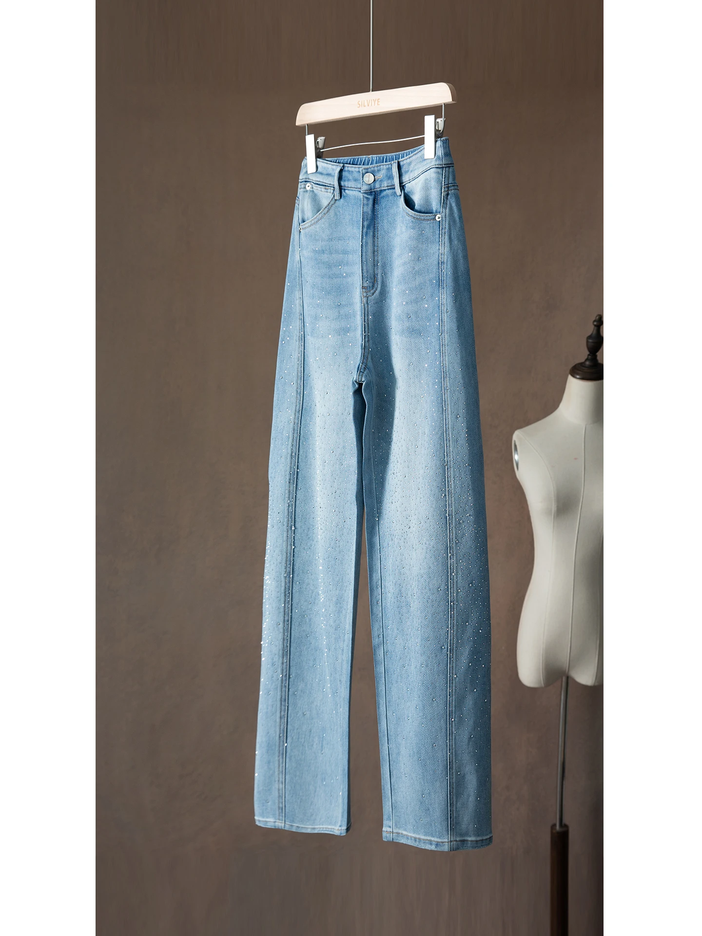 

High Waist Loose Straight Leg Jeans Women's Denim Blue Diamond Bend Knife Spring Autumn New Style Comfortable Slimming Effect