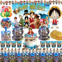 Décoration de fête d'anniversaire une pièce Luffy Zoro, vaisselle jetable, nappe, tasse, assiette, ballon, fournitures de fête prénatale pour garçons