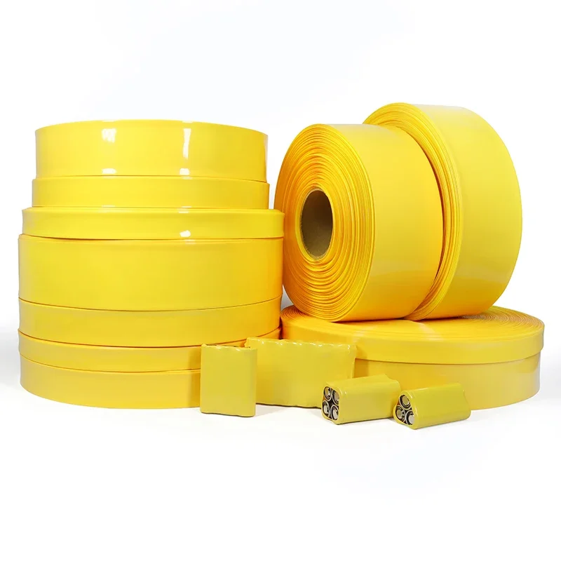 1m~20m 18650 Battery Pack Wrap PVC Heat Shrink Tube Yellow 7mm~200mm Insulated Heat Shrinkable Cable Sleeve Protector Film Case