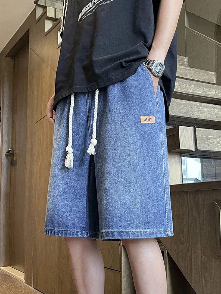 

American Style Men's Short Jeans Summer Thin Loose Straight Leg mid Waist Casual Five-Point Pants Trendy Streetwear