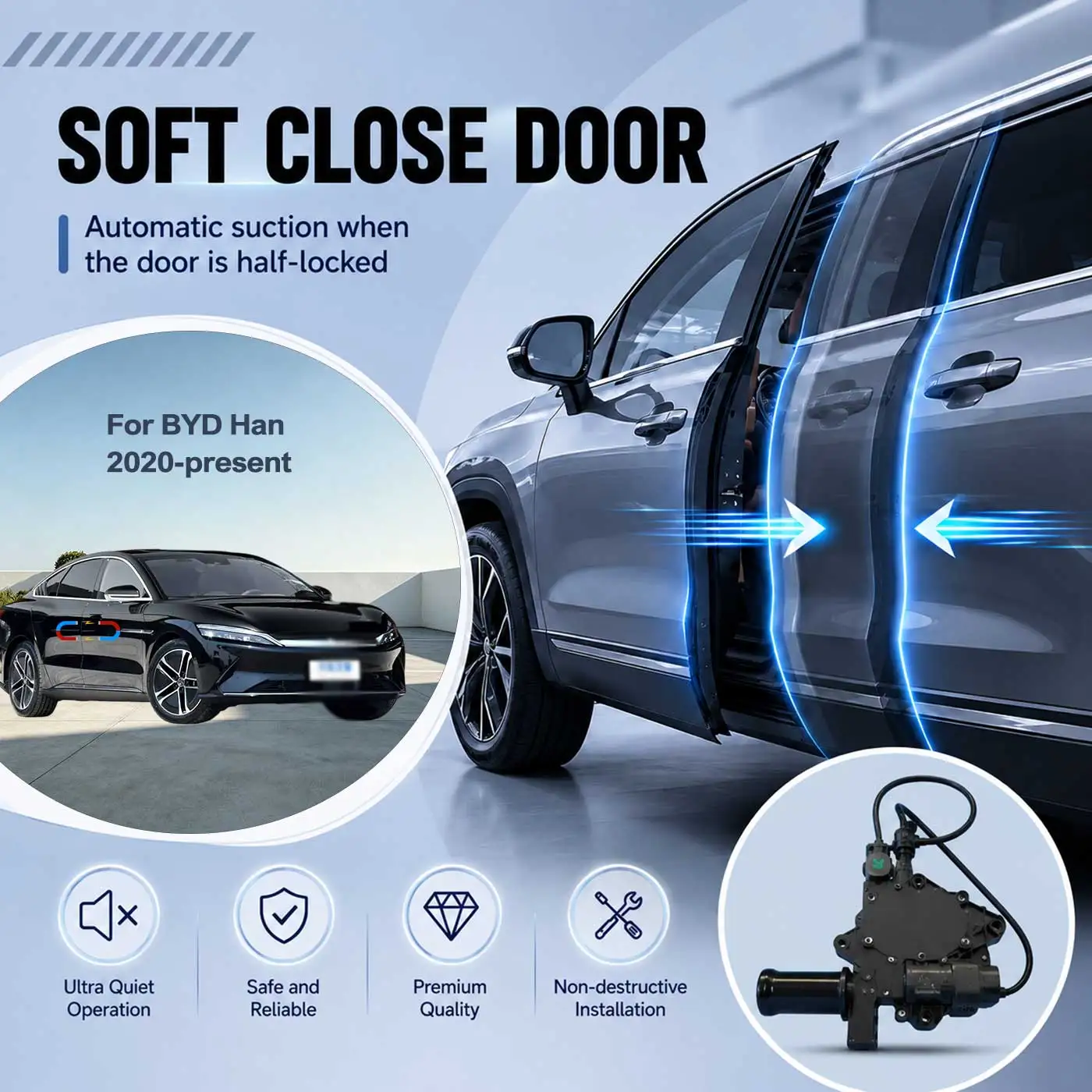 

For BYD Han 2020-present Electric Soft Close Door Auto Pull-In Suction Lock Intelligent Silent Closer Kit