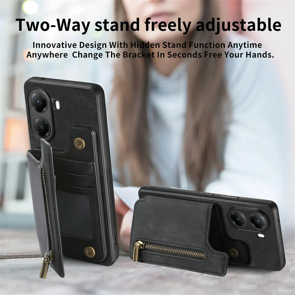 Etui z zamkiem błyskawicznym i portfelem ze skóry do Xiaomi Poco X8 Pro Max M8 X8 F8 F7 X7 F6 X6 M6 Pro 5G, tylna obudowa do Poco F9 Ultra M8 F7 X7 Funda — zdjęcie produktu 5