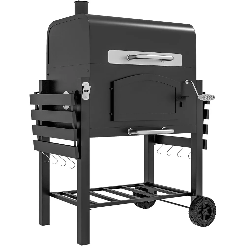 

Outsunny Charcoal Grill, BBQ with Adjustable Height, Portable Barbecue with Folding Shelves, Thermometer, Bottle Opener & Wheels