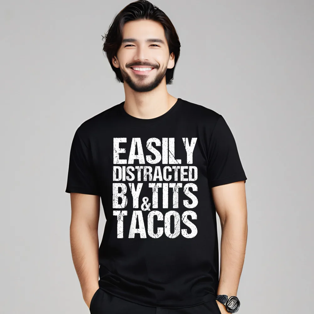 Camiseta divertida y fácil distraído por tetas y cuello redondo, camisetas y camisetas para el Día del Padre, camisetas de manga corta para mujer, camisetas 100% de algodón más nuevas