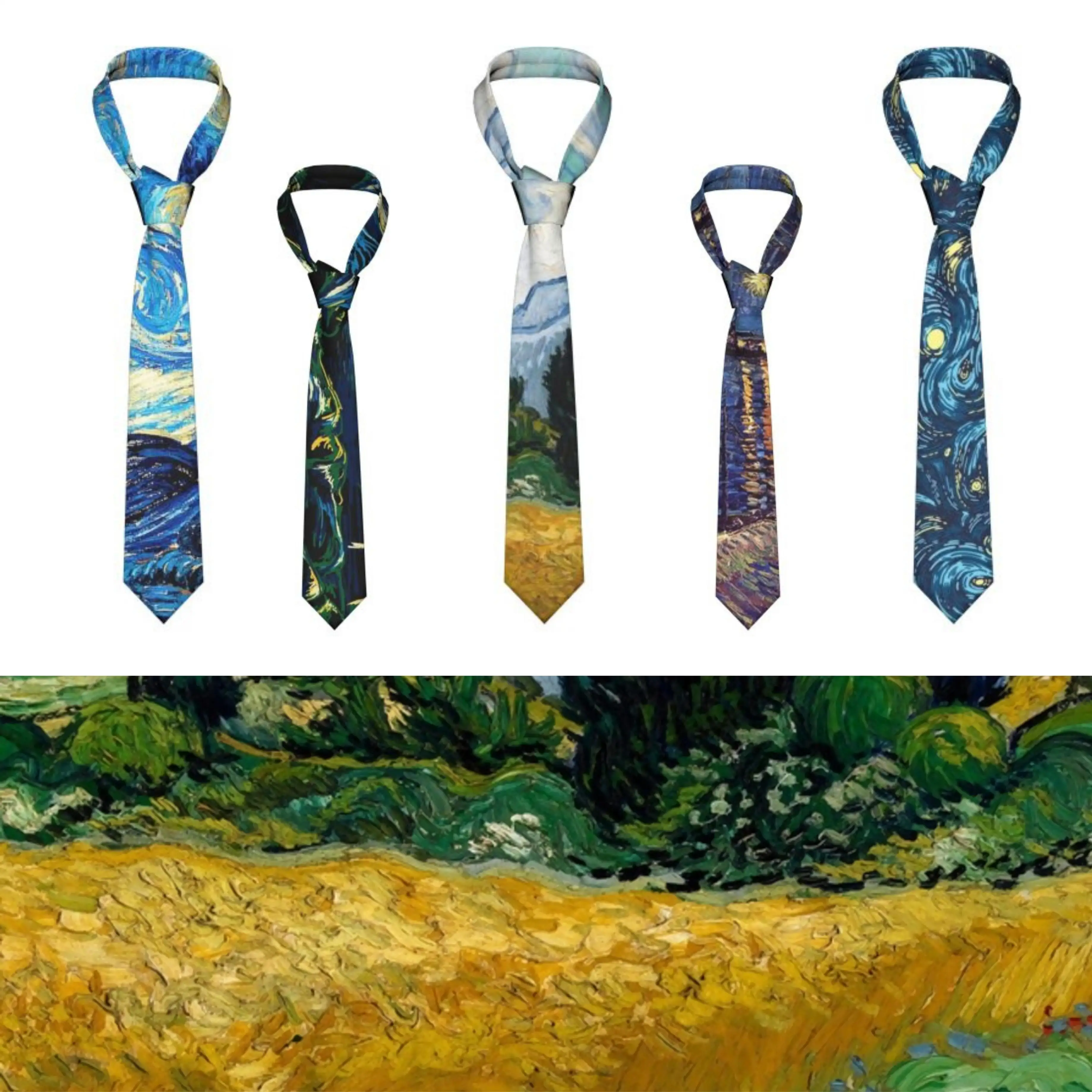 

Wheat Field With Cypresses Tie Vincent Van Gogh Gift Men Neck Ties Printed Shirt 8CM Wedding Cravat